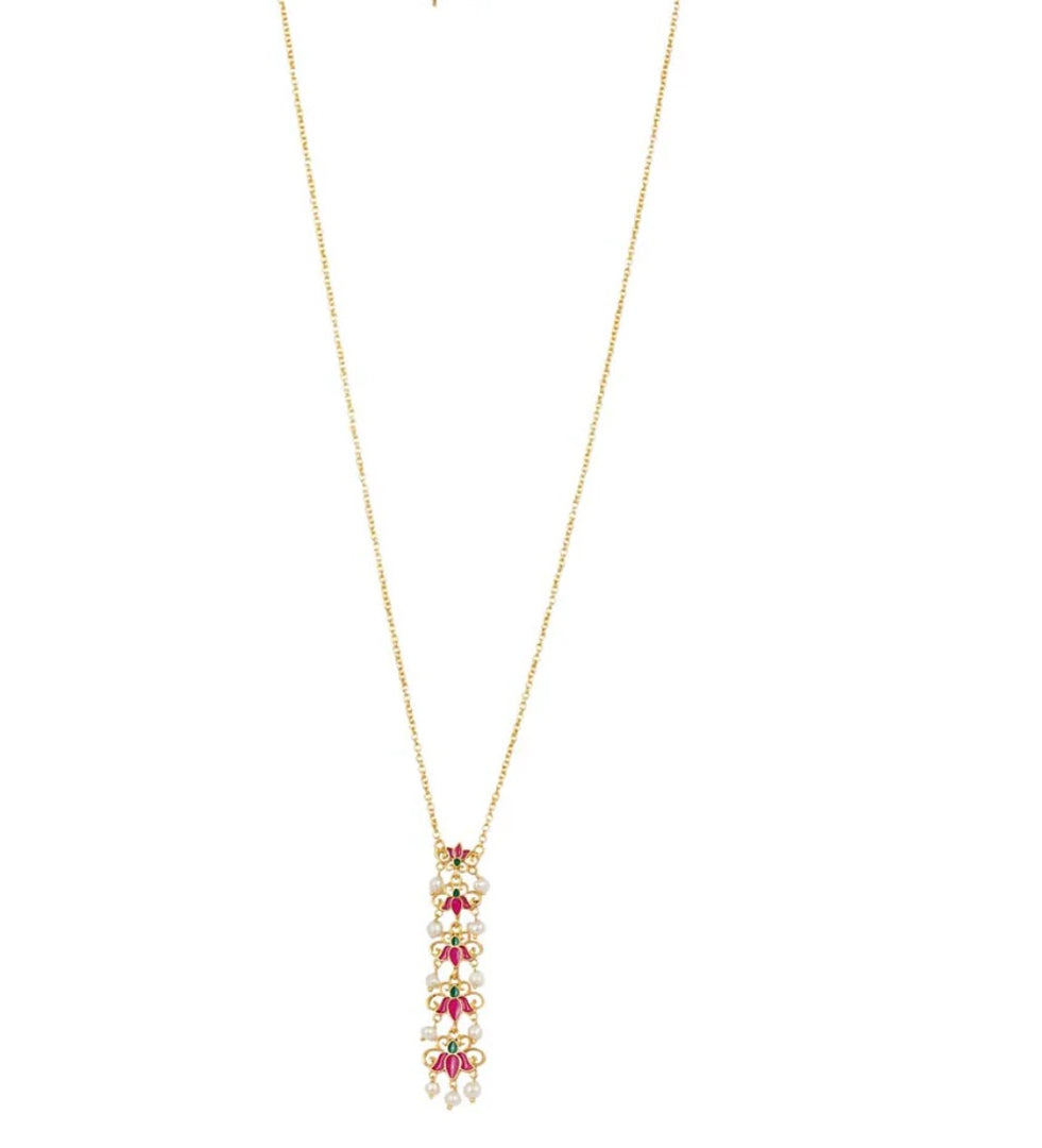 LOTUS GARDEN PENDANT NECKLACE IN PINK ENAMEL