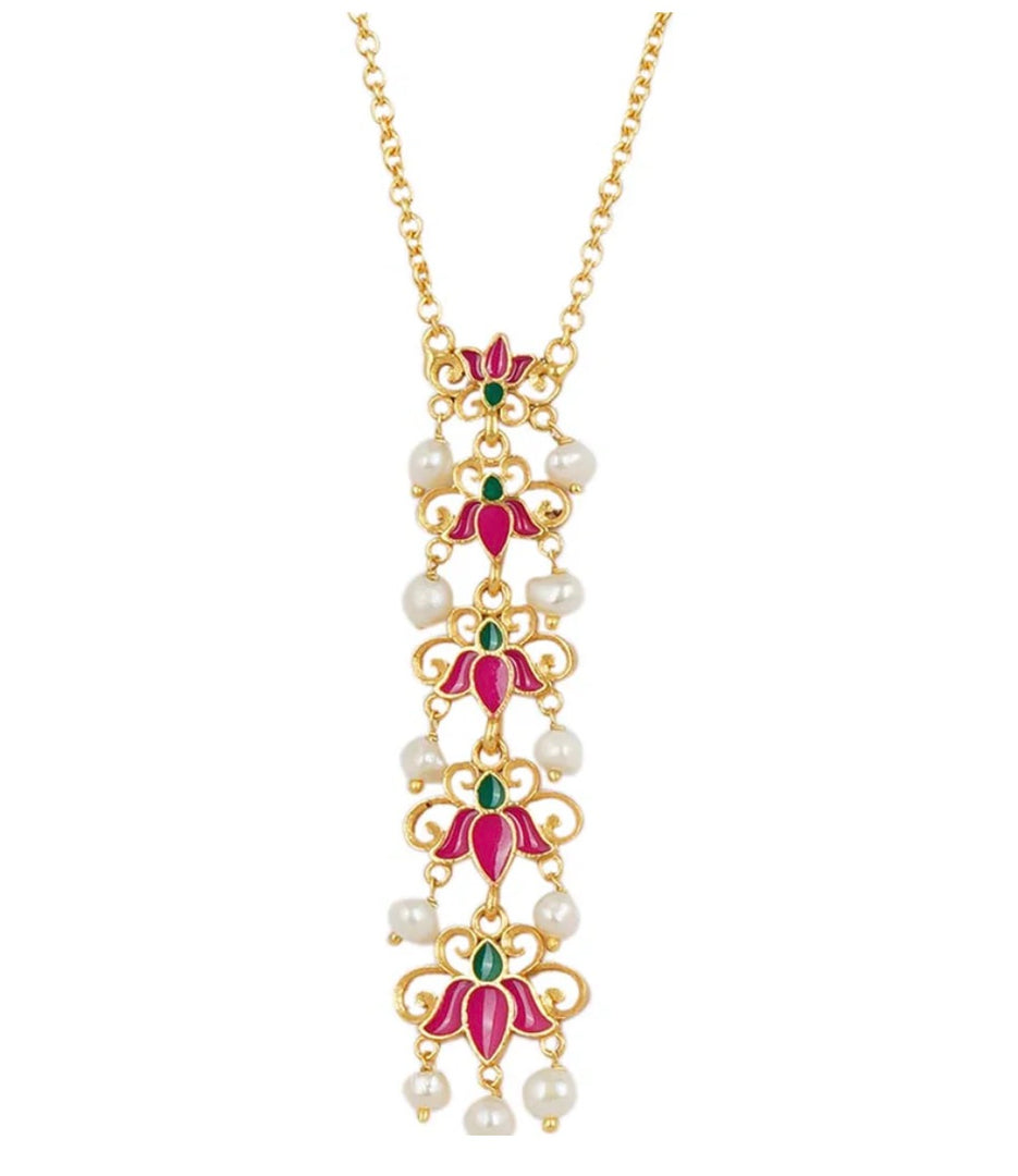LOTUS GARDEN PENDANT NECKLACE IN PINK ENAMEL