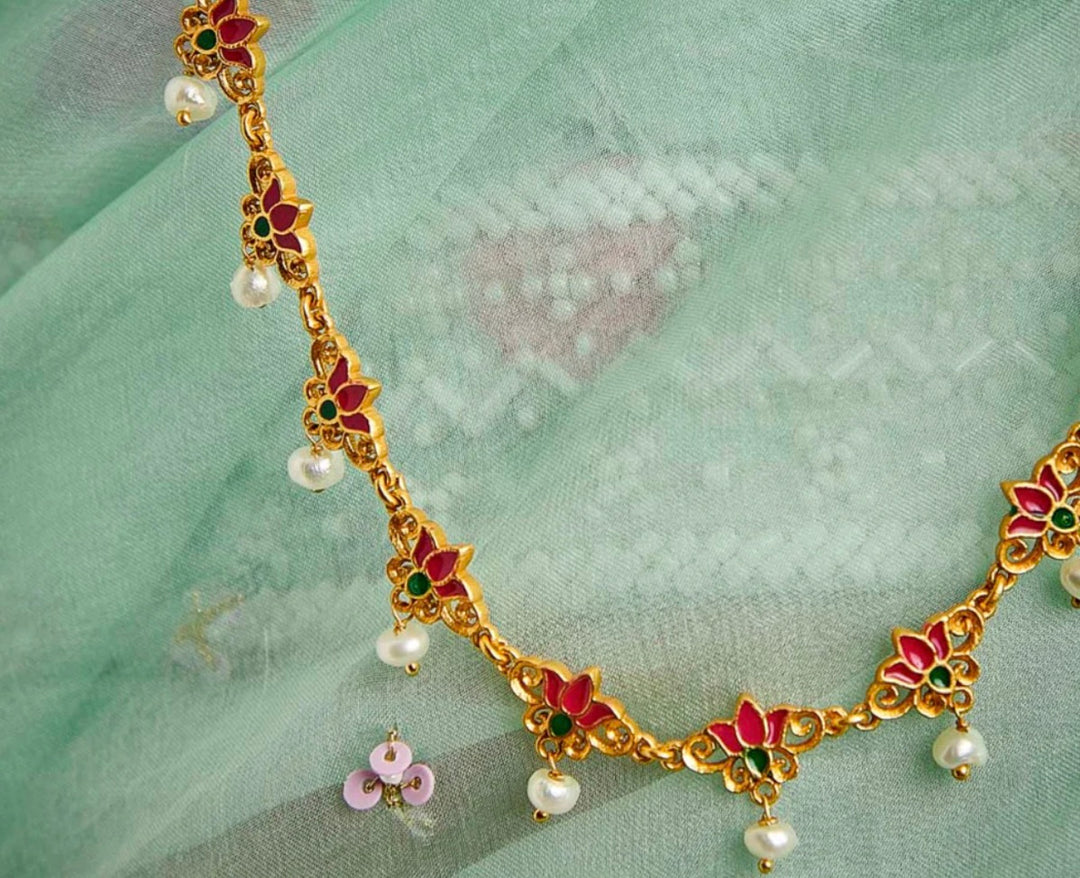 THREADS OF LOTUS LONG NECKLACE IN PINK ENAMEL