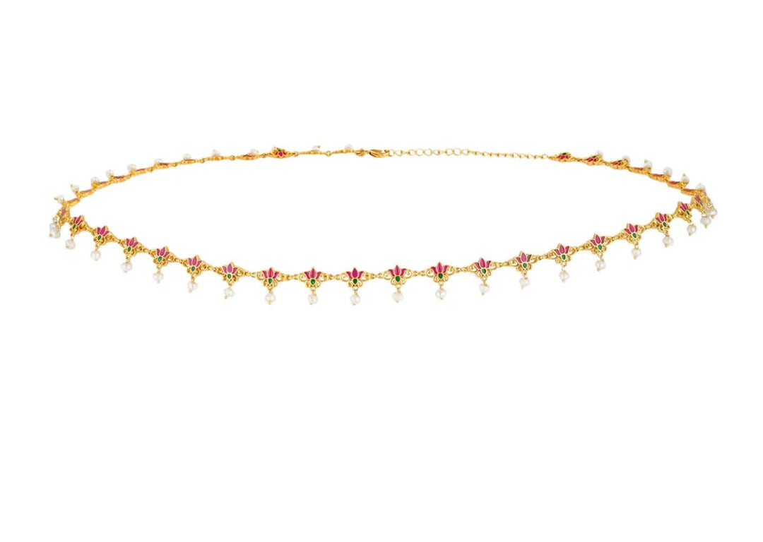 THREADS OF LOTUS LONG NECKLACE IN PINK ENAMEL