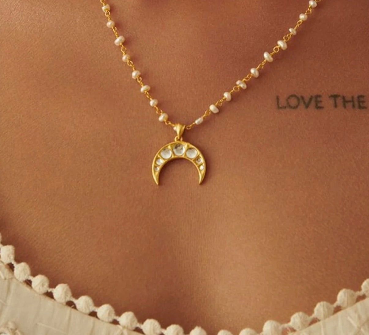 CHAND KA NAGMA NECKLACE WITH MIRROR POLKI AND PEARLS