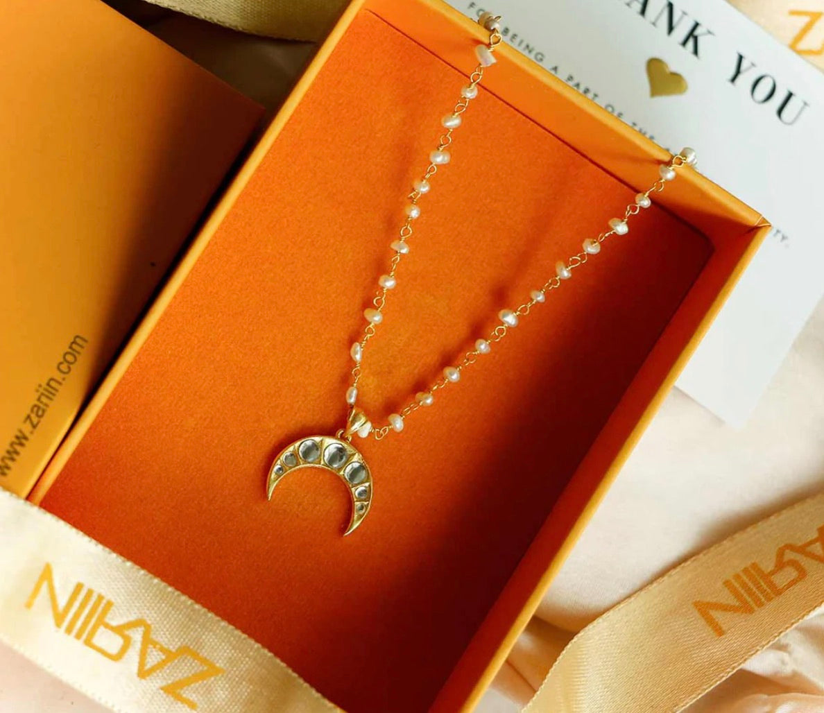 CHAND KA NAGMA NECKLACE WITH MIRROR POLKI AND PEARLS