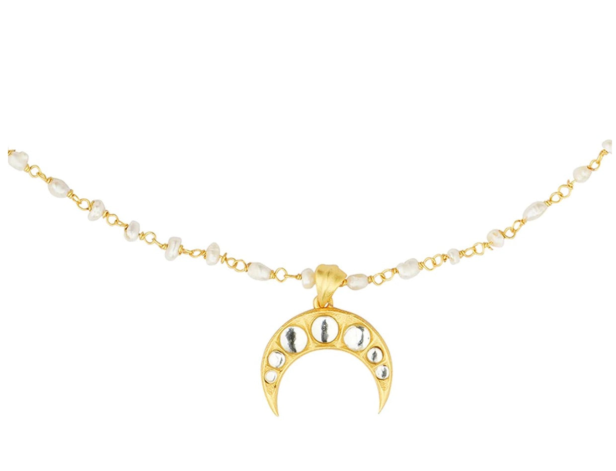 CHAND KA NAGMA NECKLACE WITH MIRROR POLKI AND PEARLS