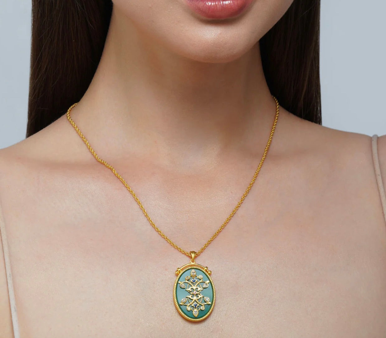 REFLECTION OF YOU GREEN ONYX PENDANT NECKLACE