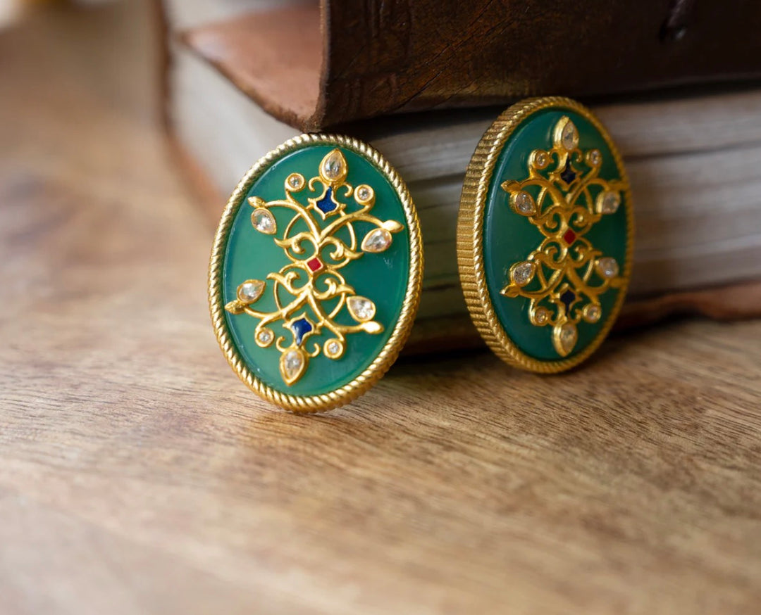 REFLECTION OF YOU GREEN ONYX STUD EARRINGS