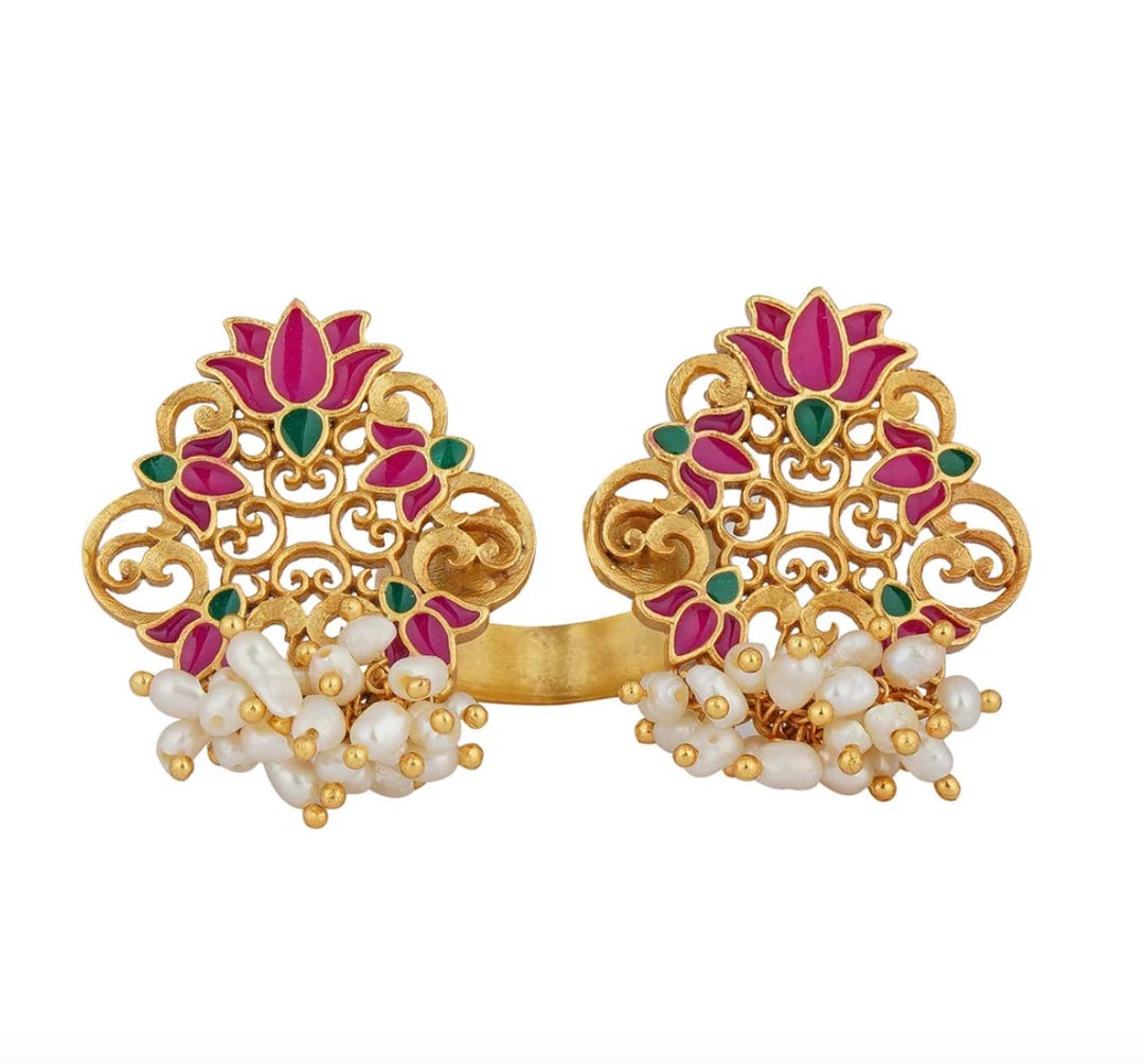 GLORY LOTUS OPEN RING IN PINK ENAMEL