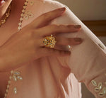 Load image into Gallery viewer, CHAND PHOOL RING WITH MIRROR POLKI AND PEARLS
