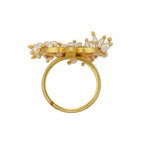 Load image into Gallery viewer, CHAND PHOOL RING WITH MIRROR POLKI AND PEARLS
