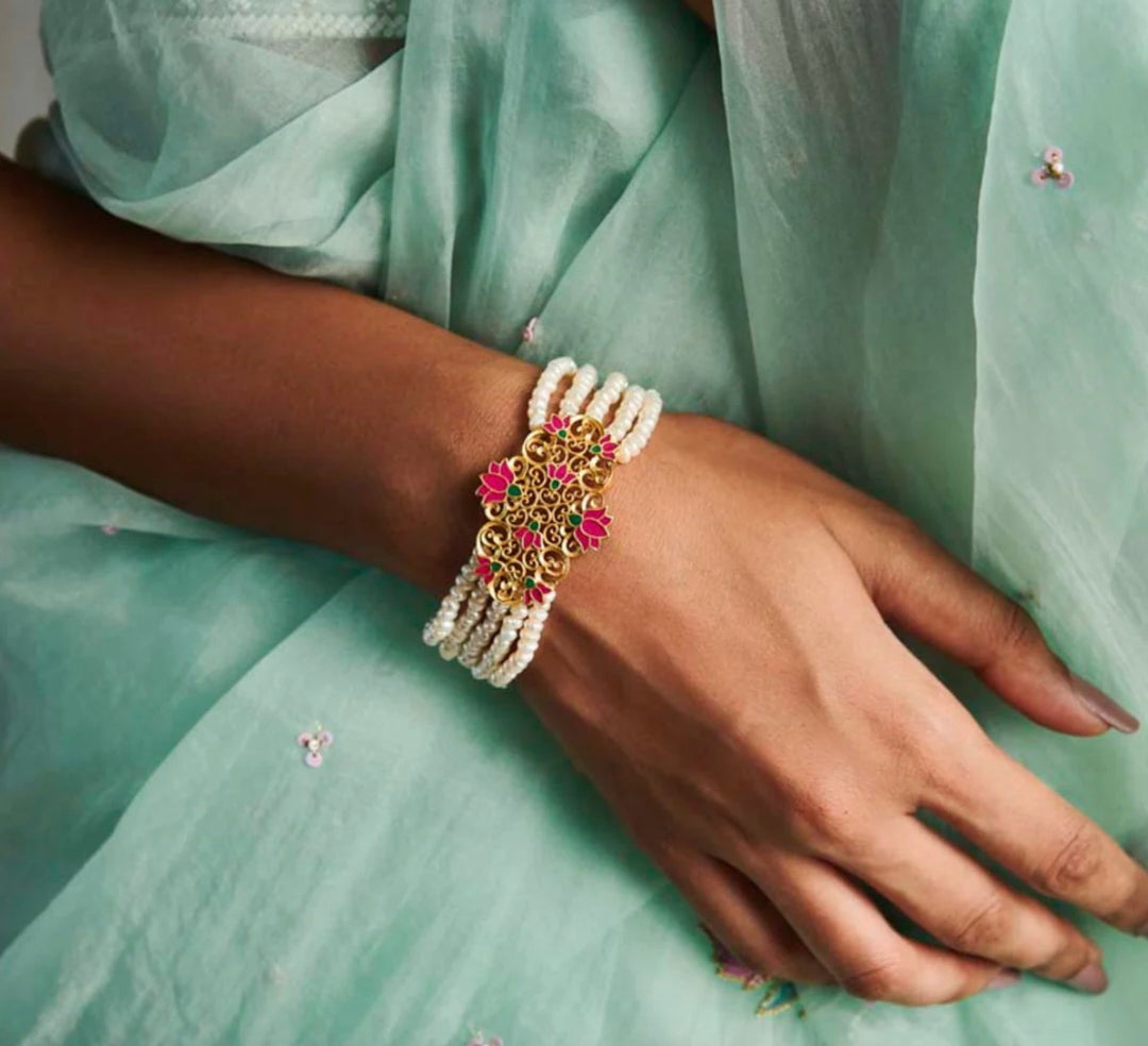 MAHARANI LOTUS BRACELET IN PINK ENAMEL