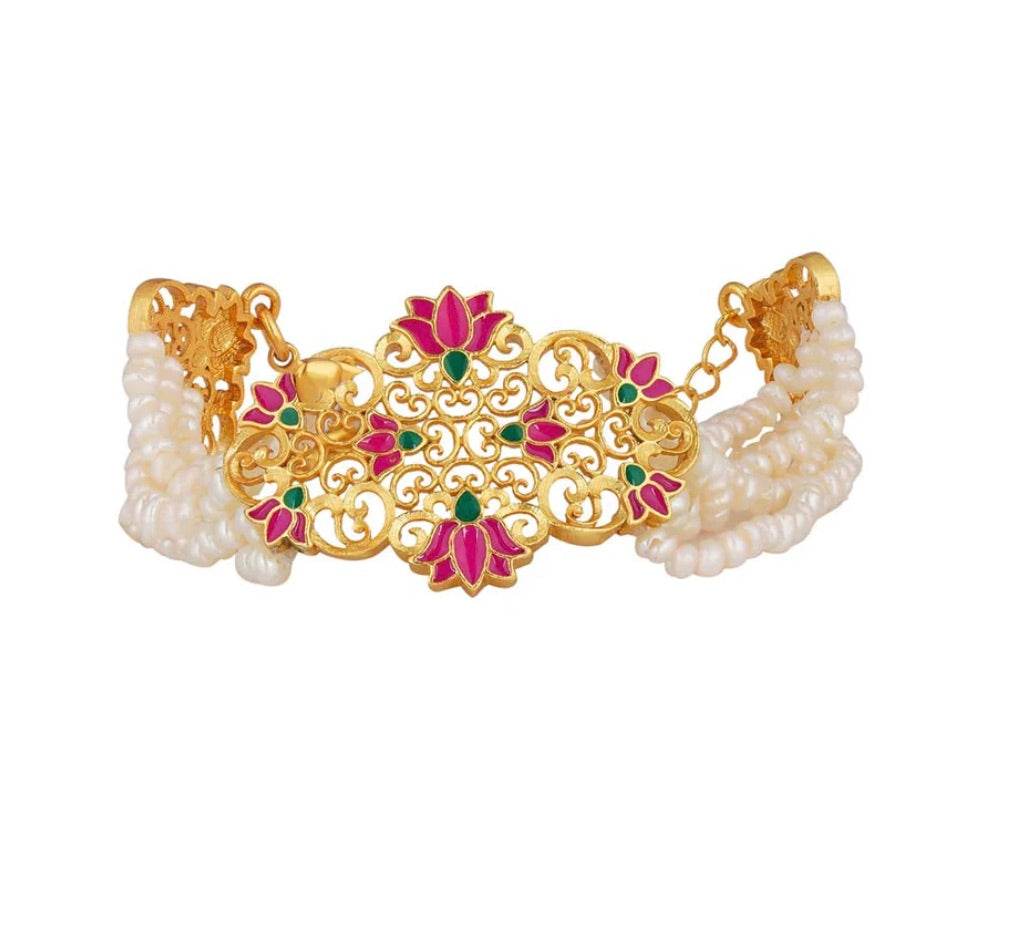 MAHARANI LOTUS BRACELET IN PINK ENAMEL