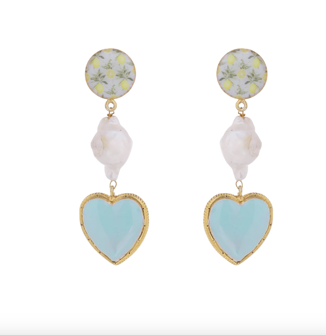 LIME HEART PEARL EARRINGS