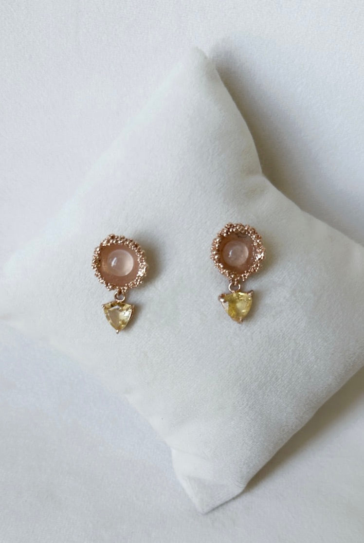 ROSE HIP EARRINGS WITH CITRINE AND ROSE QUARTZ