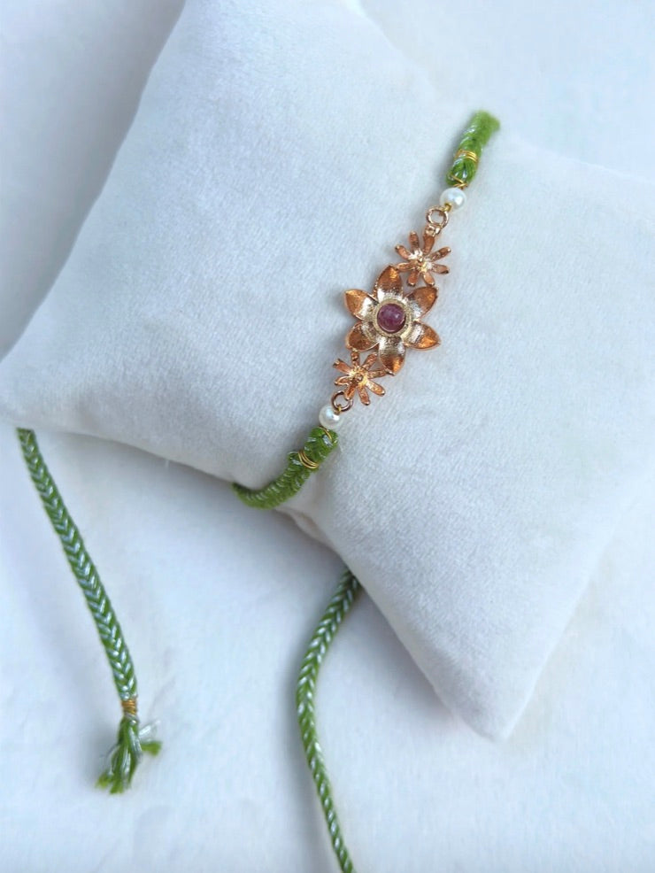 BLOOMING RAKHI ROSE GOLD AND GREEN