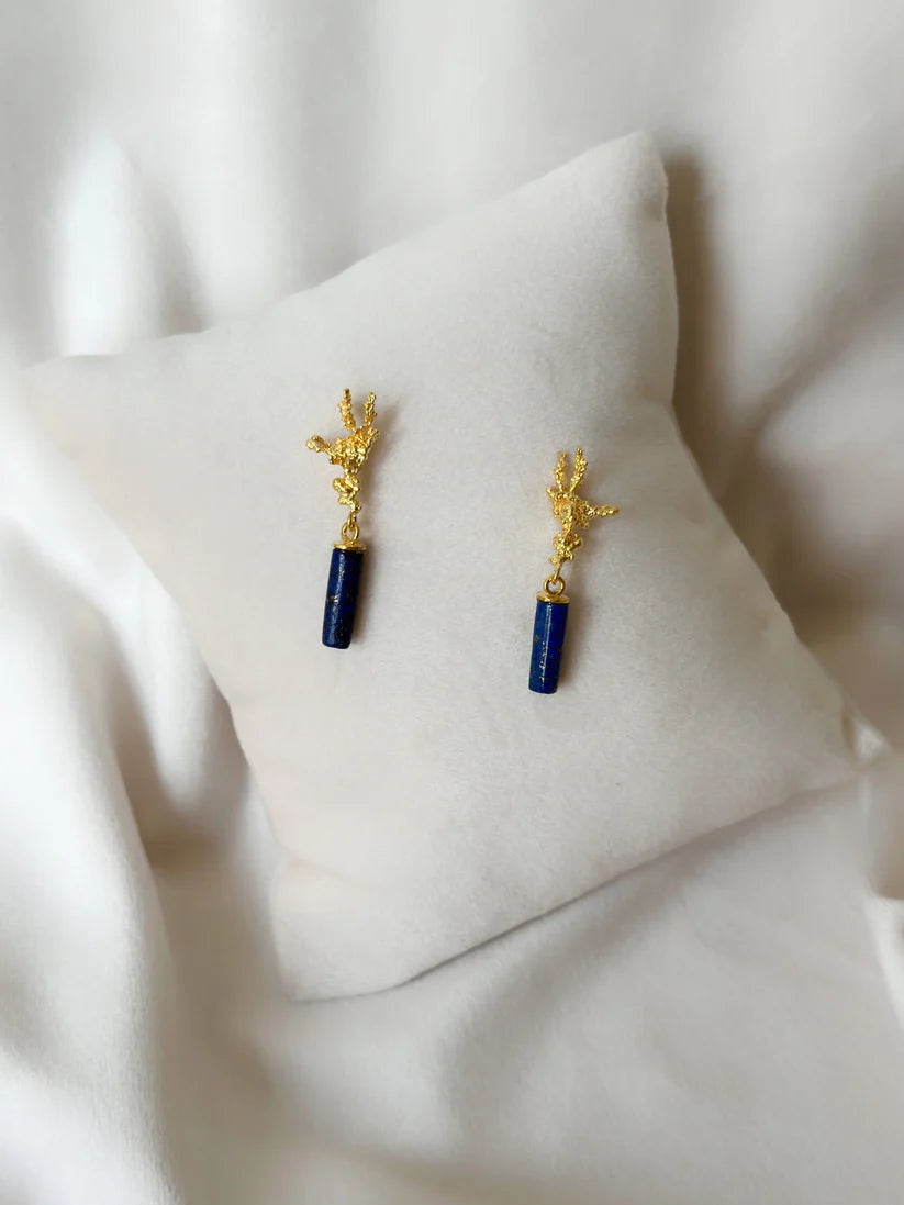 Seafloor - Coralline lapis drop earrings - gold