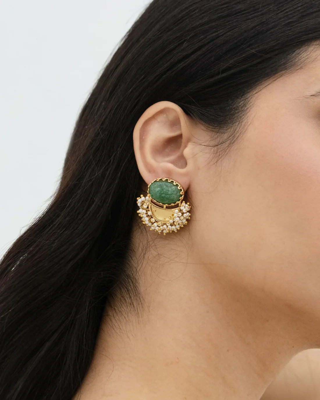 Surya Darpan Studs in Green Onyx