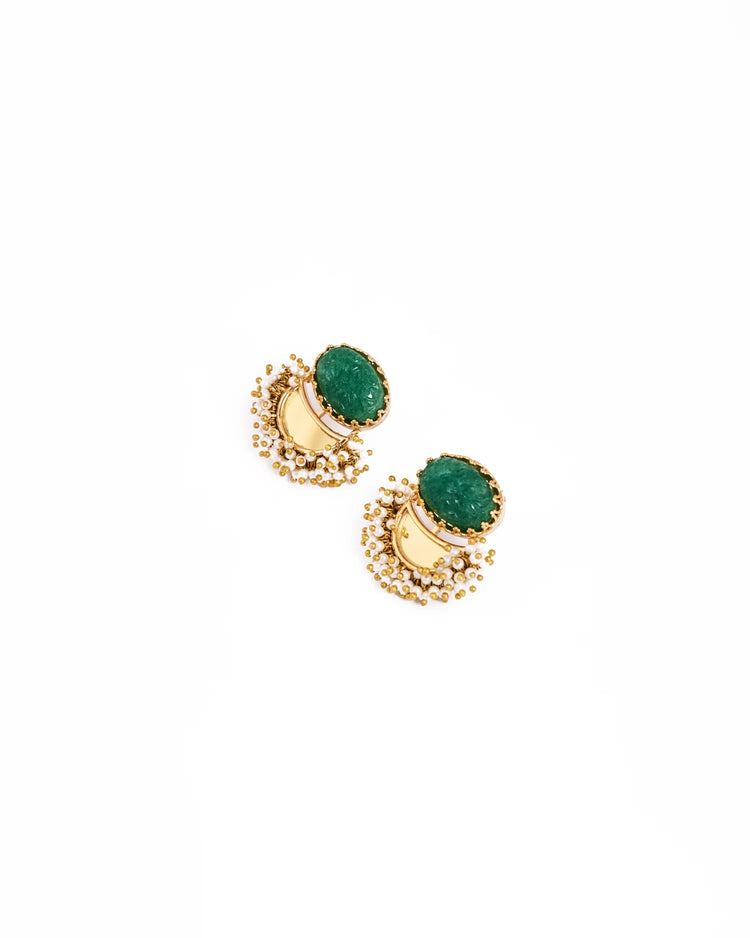 Surya Darpan Studs in Green Onyx
