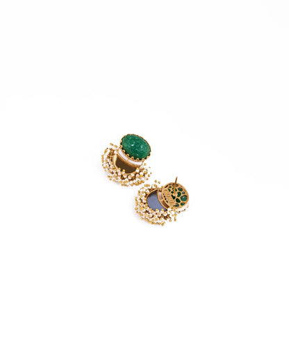 Surya Darpan Studs in Green Onyx