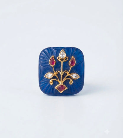 The Maya Carved Lapis Botanical Ring