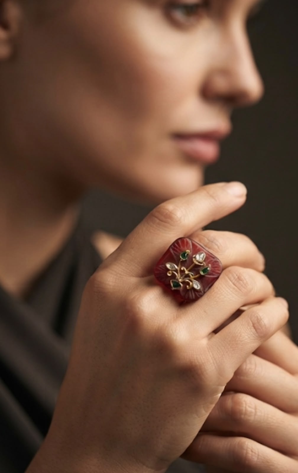 The Maya Carved Ruby Botanical Ring