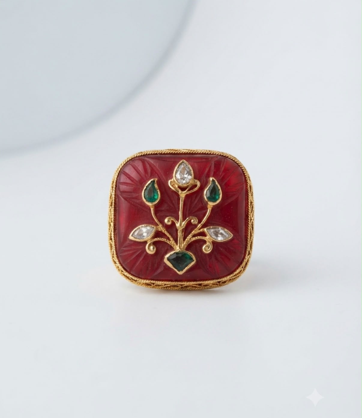 The Maya Carved Ruby Botanical Ring