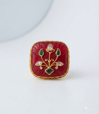The Maya Carved Ruby Botanical Ring