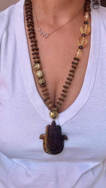 Tiger Eye hamsa pendant