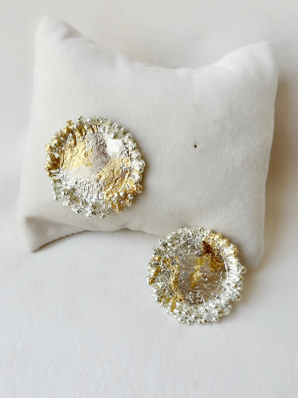 Two Tone bubbly crater studs Silver and Gold