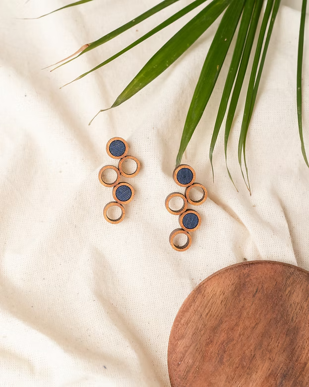 Unity Repurposed fabric and wood earring
