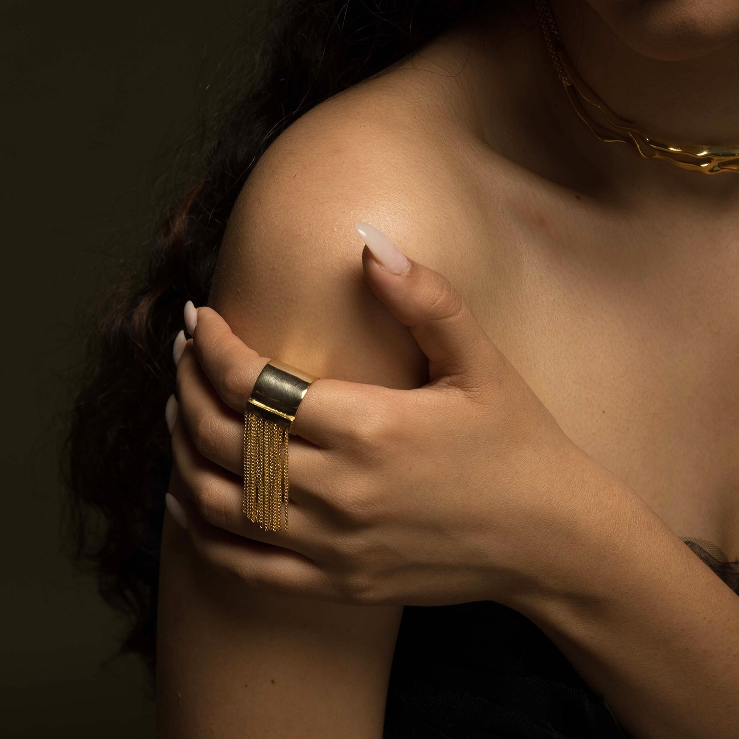 Chain Tassel Cuff Ring