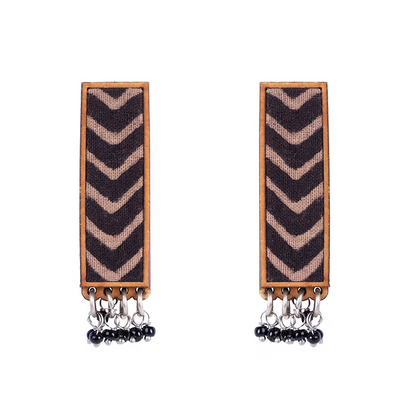 WHE Ajrakh Black Repurposed Fabric and Wood Studs with beads