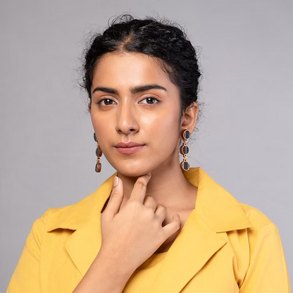 WHE Black Repurposed Fabric and Wood Connecting Round Earrings