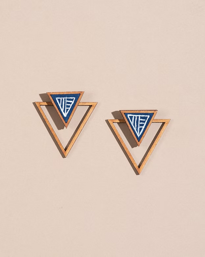 WHE Hand Painted Blue Two Look in One Upcycled Fabric and Repurposed Wood Triang