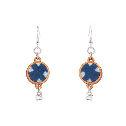 WHE Indigo Blue Fabric and Repurposed Wood Danglers