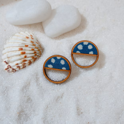 WHE Indigo Blue Repurposed Fabric and Wood Studs