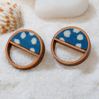 WHE Indigo Blue Repurposed Fabric and Wood Studs