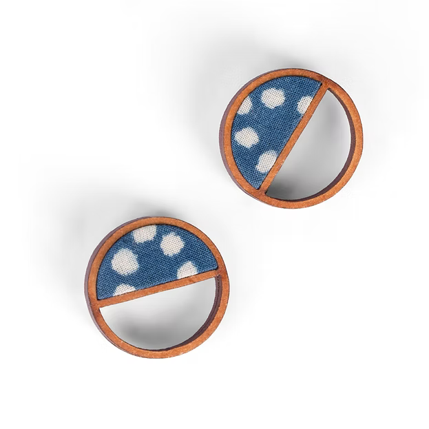 WHE Indigo Blue Repurposed Fabric and Wood Studs