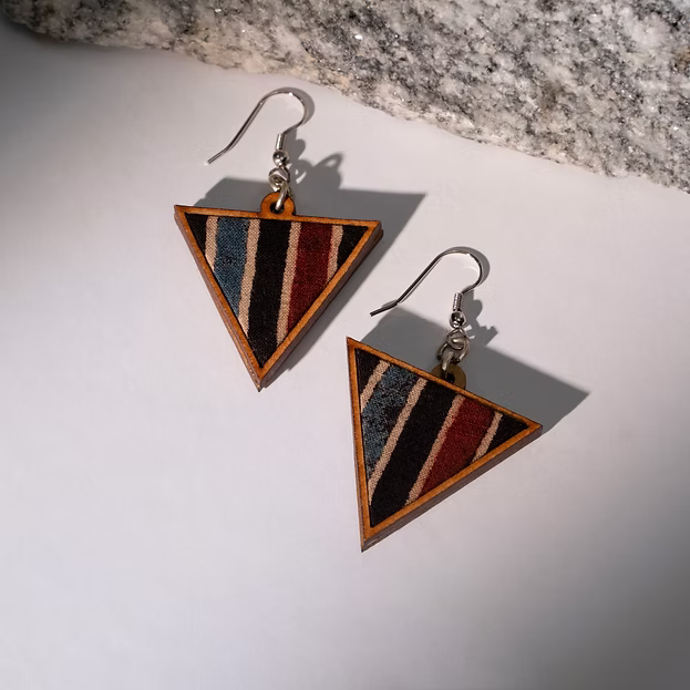 WHE Multicolor Ajrakh Repurposed Fabric and Wood Triangular Dangler
