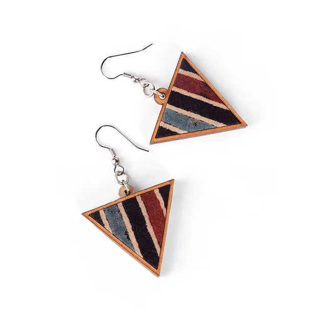 WHE Multicolor Ajrakh Repurposed Fabric and Wood Triangular Dangler