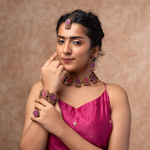 WHE Multicolor Kantha Silk Fabric and Repurposed Wood Earrings