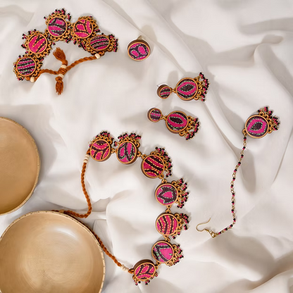 WHE Multicolor Kantha Silk Fabric and Repurposed Wood Necklace