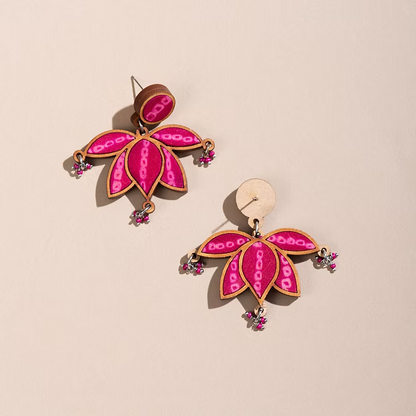 WHE Pink Pure Georgette Bandhani Upcycled Fabric and Repurposed Wood Statement L