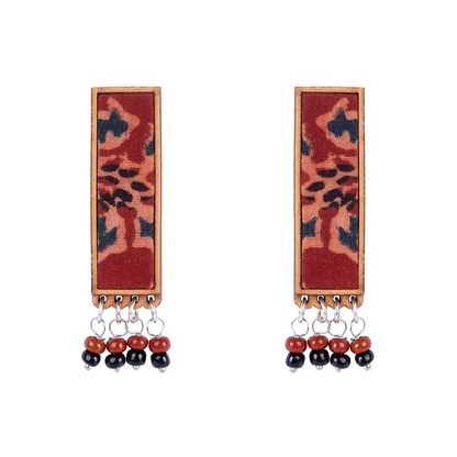 WHE Red Ajrakh Repurposed Fabric and Wood Studs with Beads