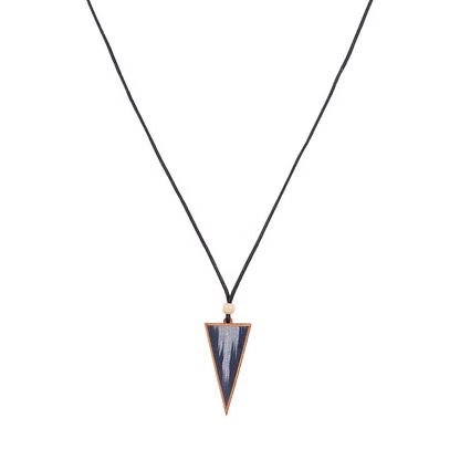 WHE Unisex Blue Repurposed Fabric and Wood Triangular Pendant