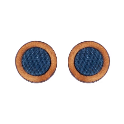 WHE Unisex Blue Round Repurposed Fabric and Wood Studs