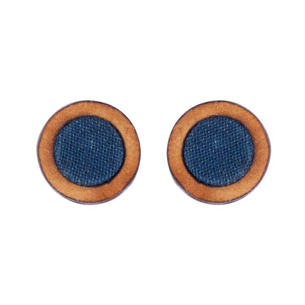 WHE Unisex Blue Round Repurposed Fabric and Wood Studs