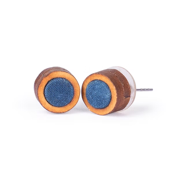WHE Unisex Blue Round Repurposed Fabric and Wood Studs