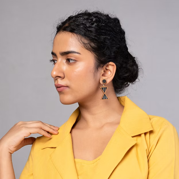 WHE Worli Inspired Black Repurposed Fabric and Wood Earrings