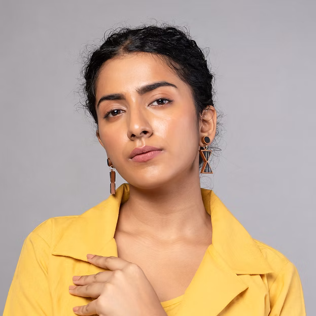 WHE Worli Inspired Black Repurposed Fabric and Wood Earrings