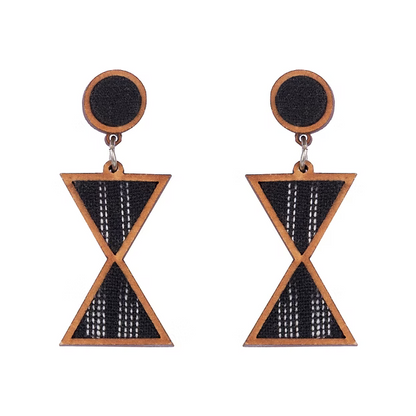 WHE Worli Inspired Black Repurposed Fabric and Wood Earrings