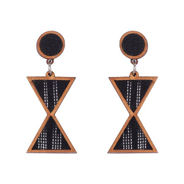 WHE Worli Inspired Black Repurposed Fabric and Wood Earrings